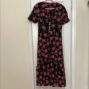 VINTAGE Floral Black and Pink Women's Dress SIZE 10